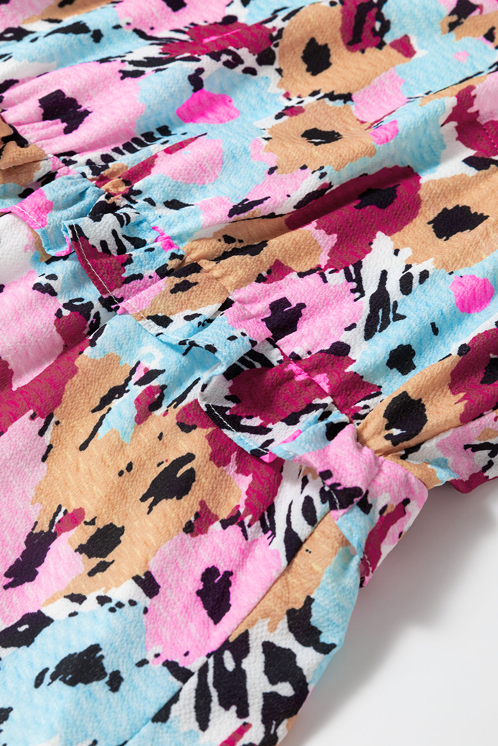 Blue and Pink Floral Ruffled Cap Sleeve Plus Size Mini Dress