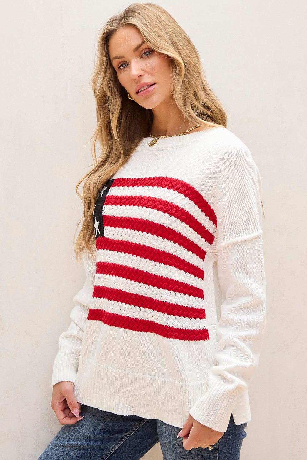 White American Flag Cable Knit Sweater