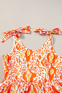 Orange Pink Yellow Floral Tiered Color-block Maxi Sun Dress