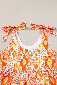 Orange Pink Yellow Floral Tiered Color-block Maxi Sun Dress