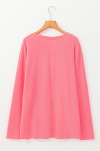 Plus Size Ribbed Corded Texture Long Sleeve Knit Tunic Shirt