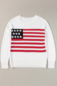 White American Flag Cable Knit Sweater