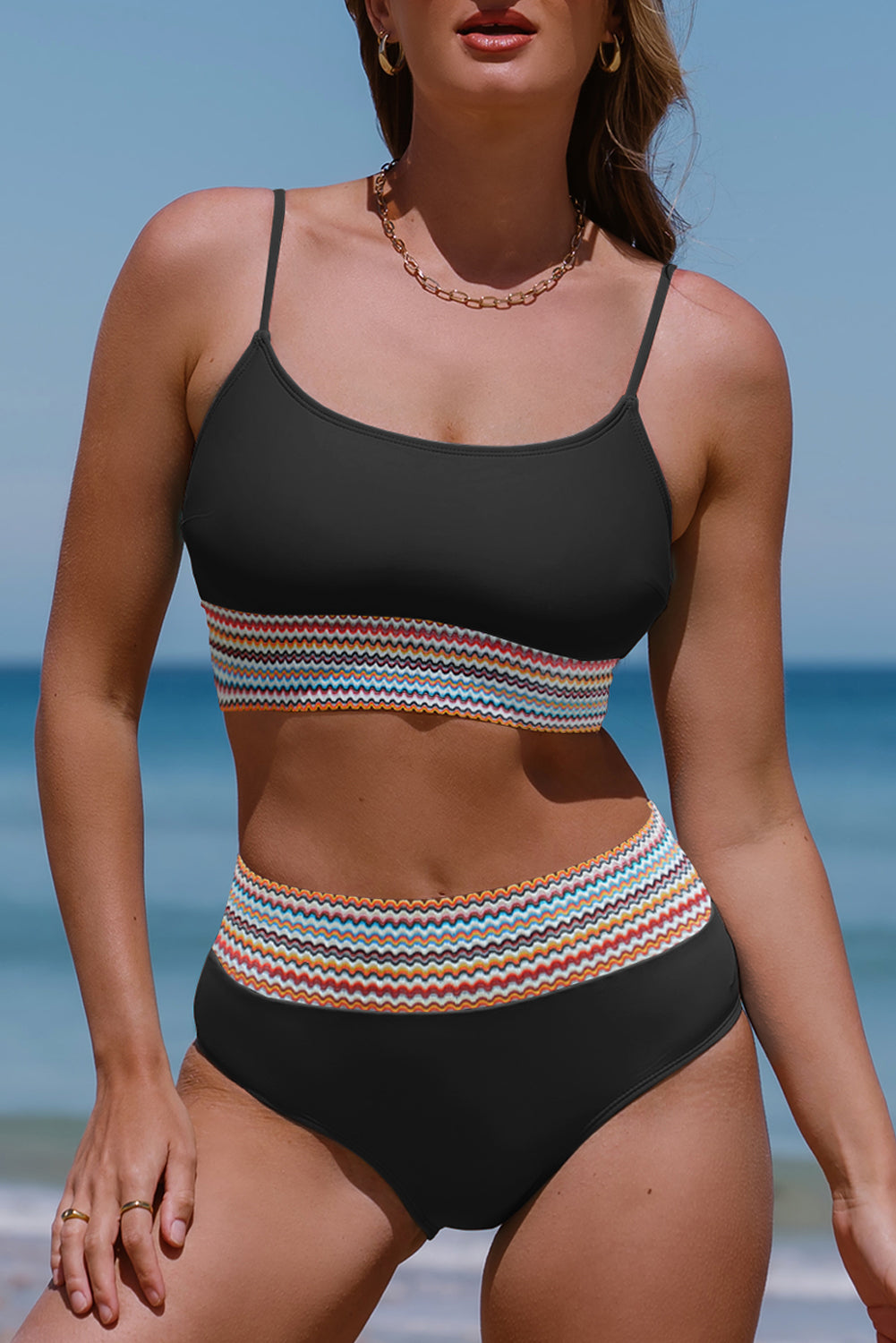 Multi-Color Striped Elastic Band Bikini 2-Pc Set