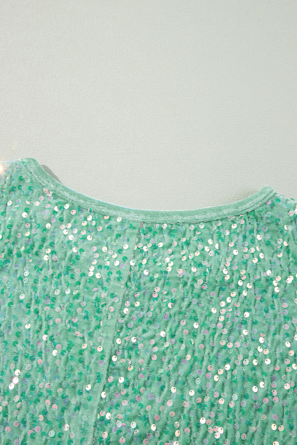 Mint Green Sequined Velour Batwing Sleeve Hi-lo V-Neck Top
