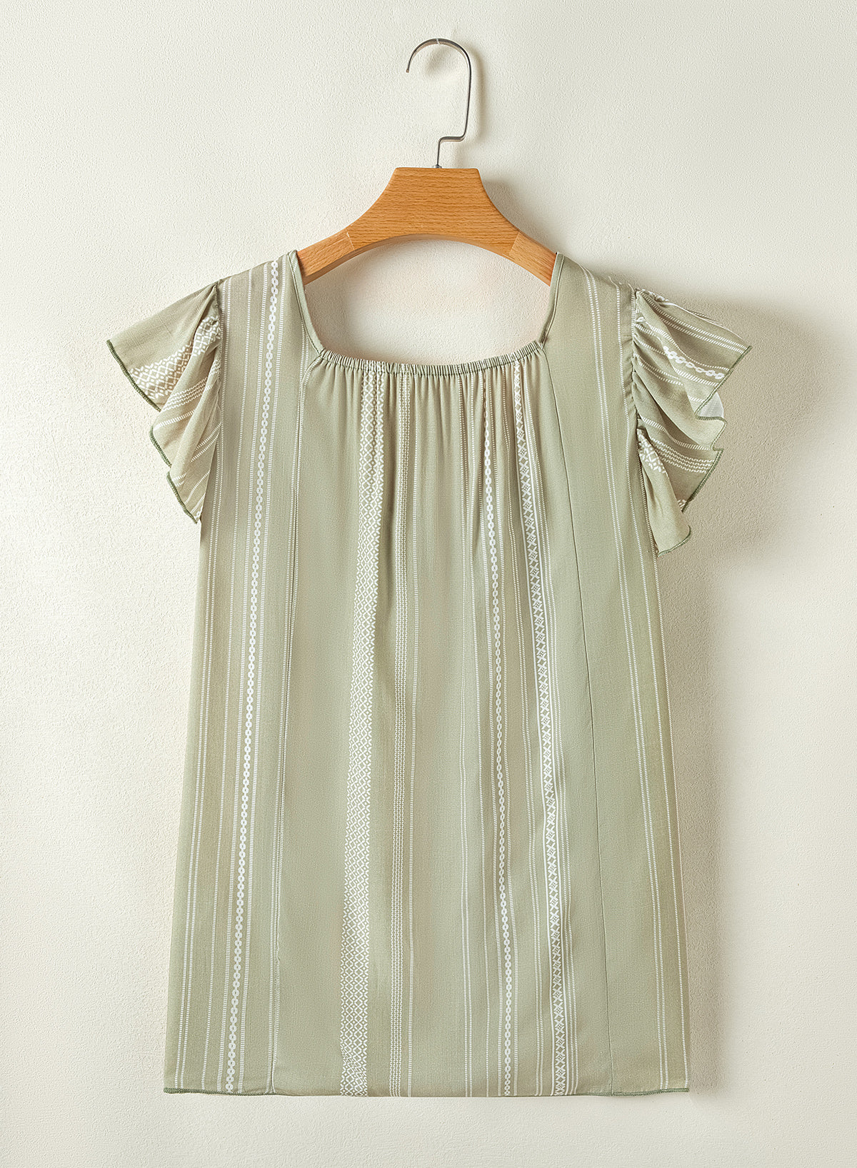 Sage Green Ruffled Cap Sleeve Smocked Round Neck Flowy Top