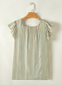 Sage Green Ruffled Cap Sleeve Smocked Round Neck Flowy Top