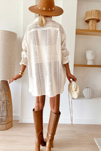 Ivory Lace Crocheted Button Down Tunic Oversized Shirt