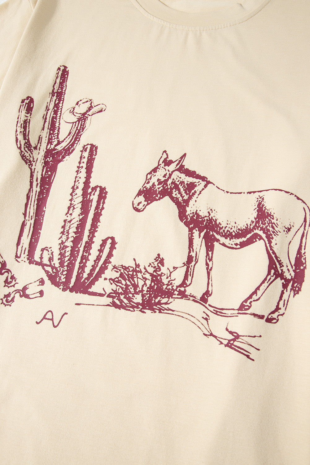 Plus Size Tan Western Burro Cactus Crew Neck Graphic Tee
