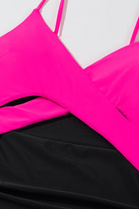 Pink and Black Crossover Cutout One Piece Padded Swimsuit