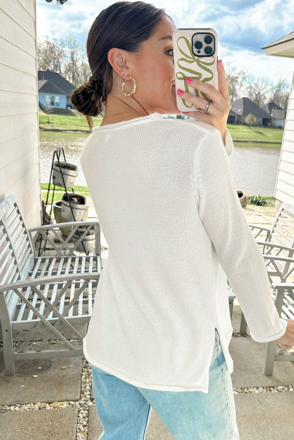 White COFFEE BEACH REPEAT Graphic Knit Sweater