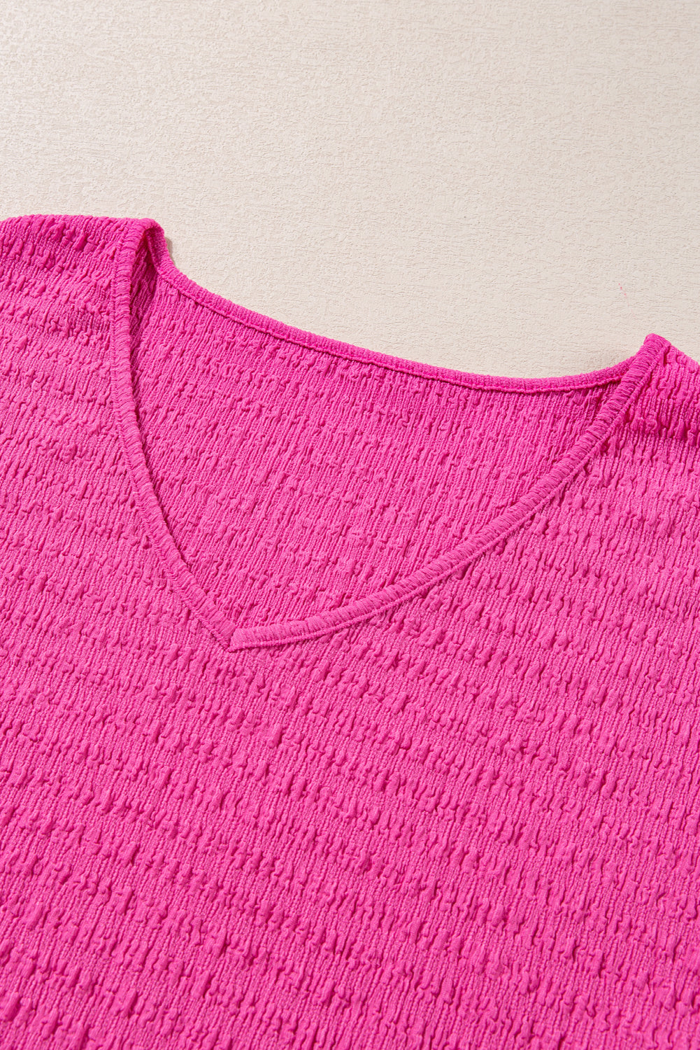 Bright Pink Plus Size Textured Short Sleeve V-Neck Shirt