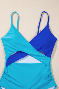 Pink and Black Crossover Cutout One Piece Padded Swimsuit