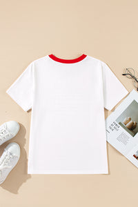 White Rainbow Stripe Graphic Red Trim Crew Neck T-Shirt