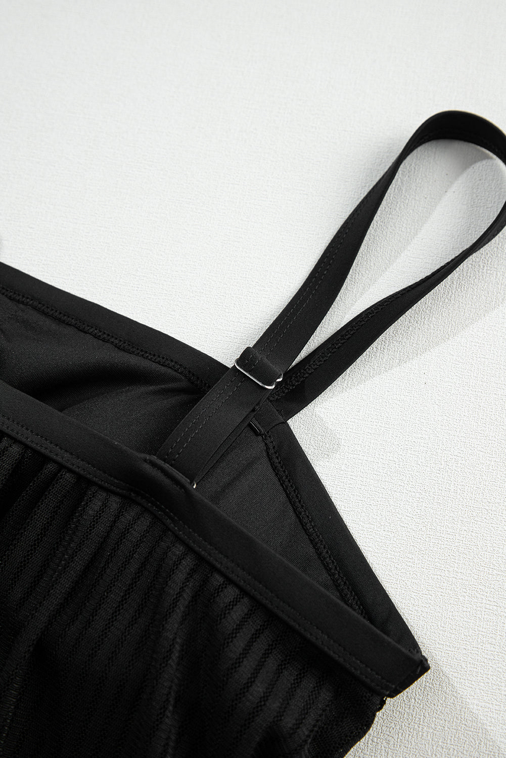 Sheer Striped Mesh Knotted Hem Built in Bra Tankini Swimsuit