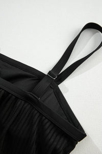 Sheer Striped Mesh Knotted Hem Built in Bra Tankini Swimsuit