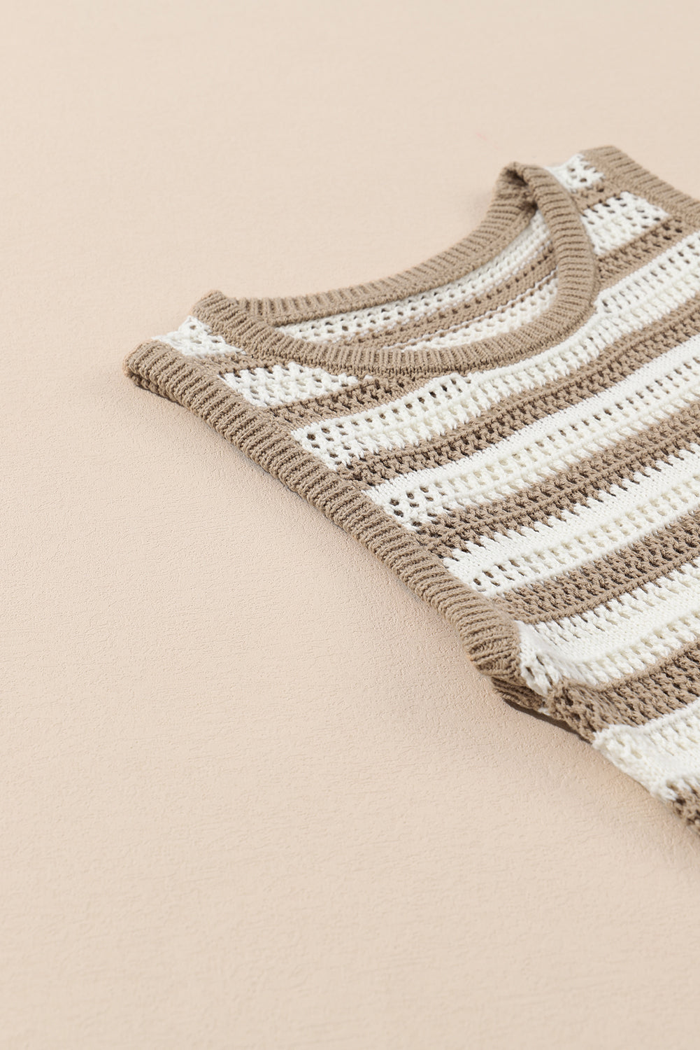 Khaki Stripe Sleeveless Open Knit Sweater Dress