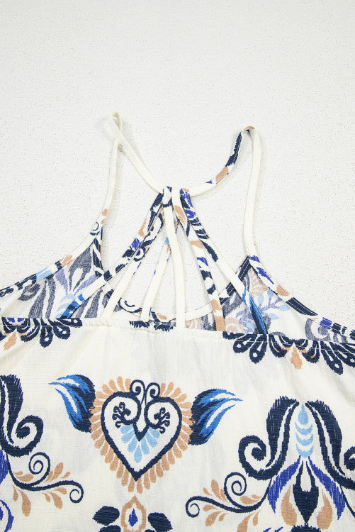 Blue Boho Print Strappy T-back Tank
