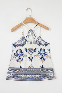 Blue Boho Print Strappy T-back Tank