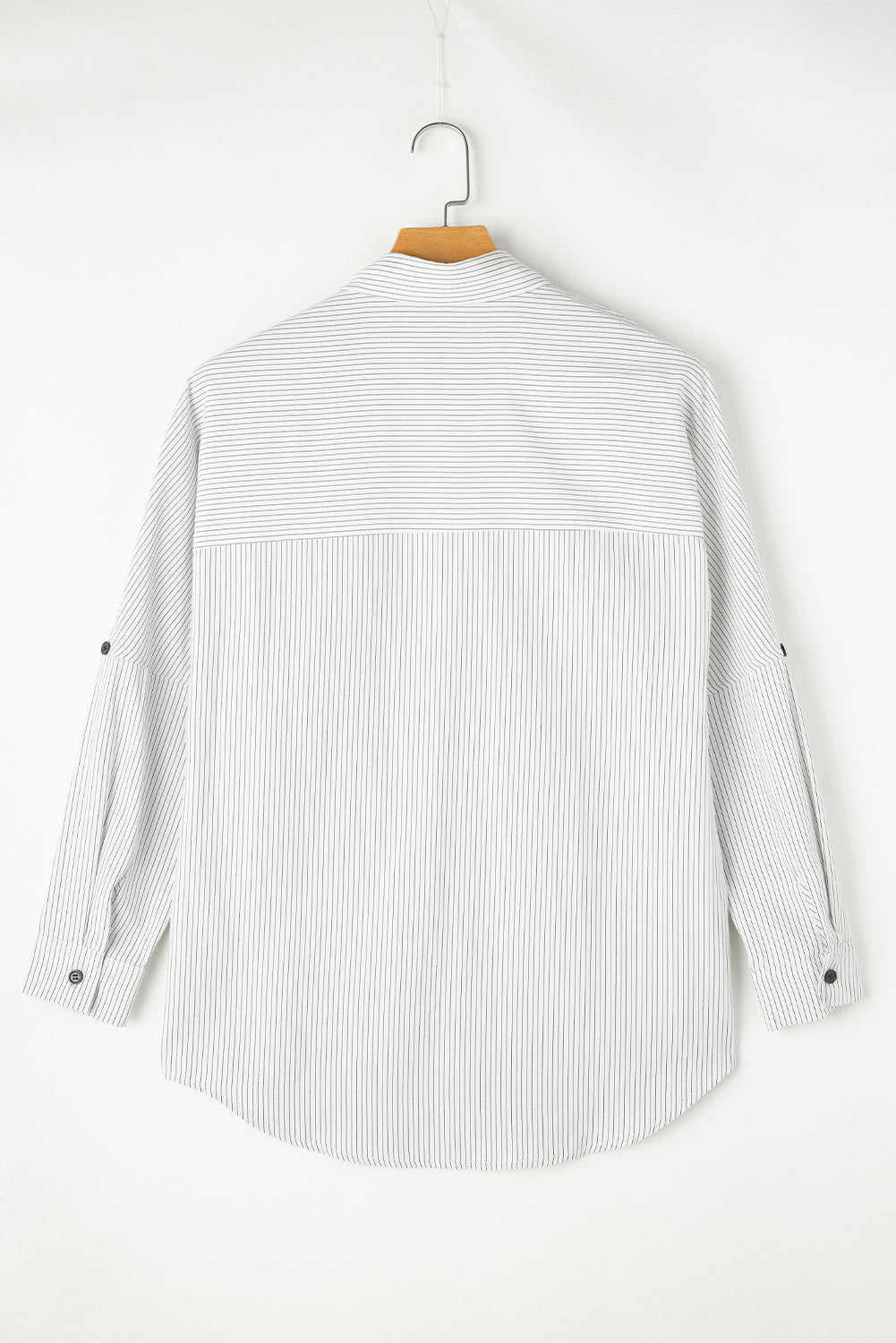 Black Stripe Roll-tab Raglan Sleeve Over-Sized Tunic Blouse