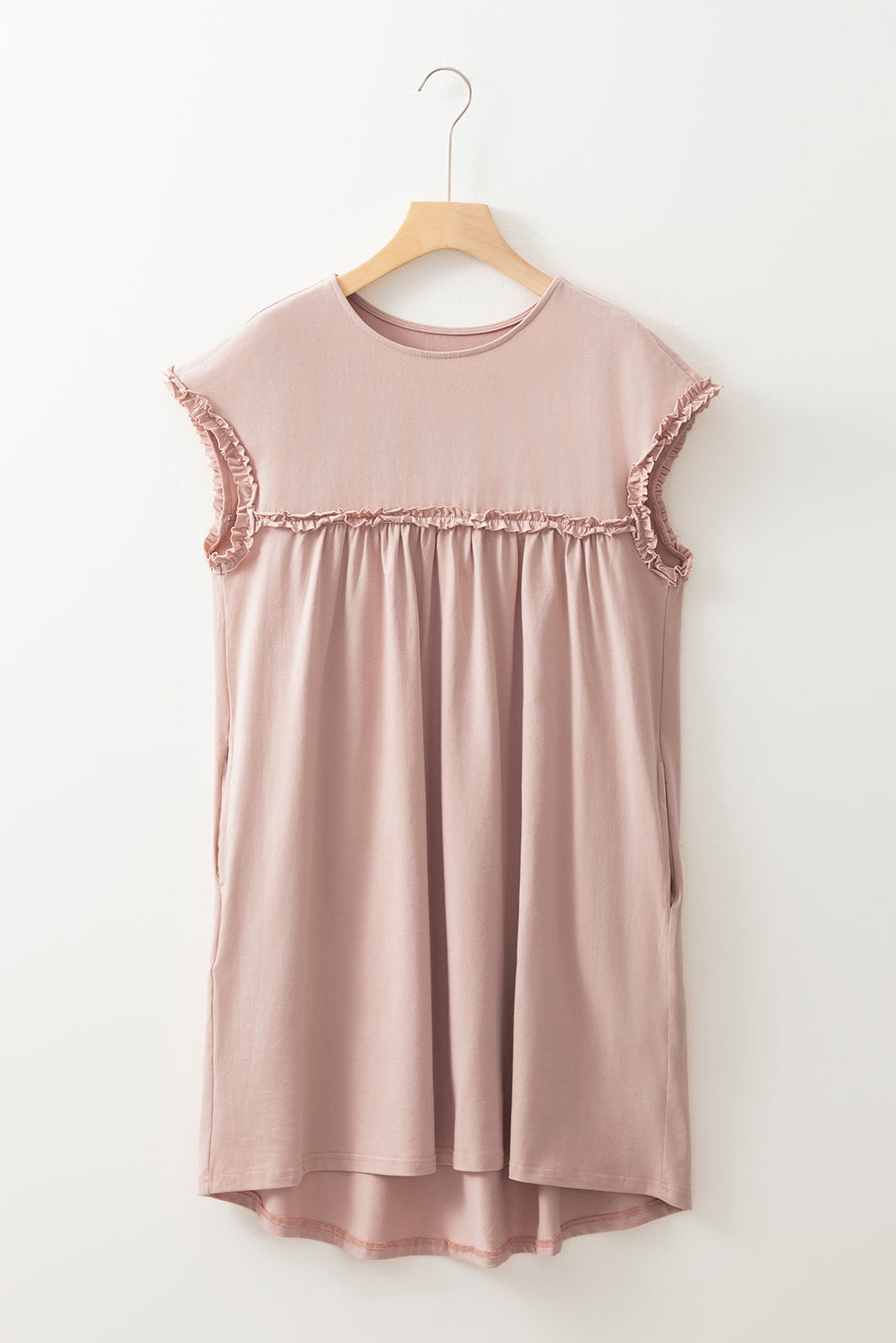 Pink Ruffled Cap Sleeve Hi Lo Babydoll Mini Dress
