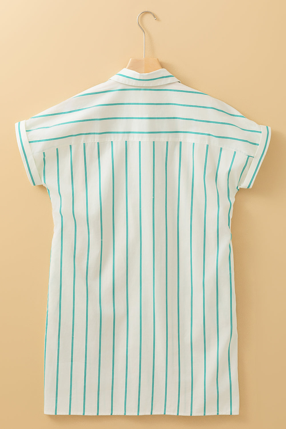 Teal Green Striped Dolman Short Sleeve Loose Mini Shirt Dress