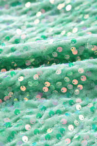 Mint Green Sequined Velour Batwing Sleeve Hi-lo V-Neck Top