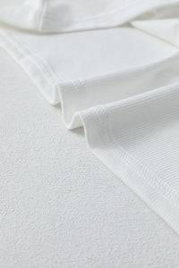 White Floral Crocheted Lace Half Sleeve Ribbed Knit Shirt