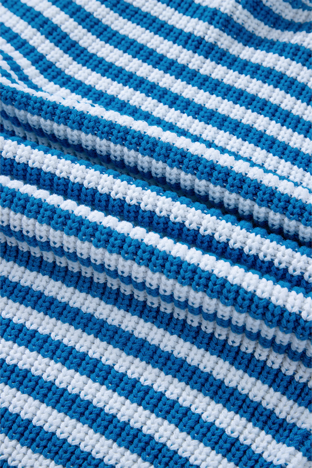 Bright Blue & White Stripe 1/4 Zip Mock Collar Knit Sweater