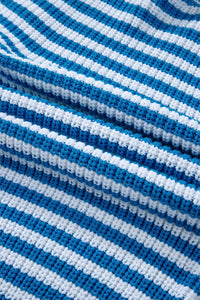 Bright Blue & White Stripe 1/4 Zip Mock Collar Knit Sweater