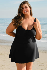 Black Plus Size Ruffled Sweetheart Neckline One-Piece Swim Dress