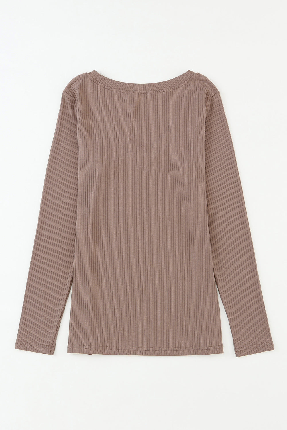 Taupe V-Neck Chest Pocket Ribbed Knit Top