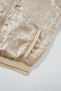 Khaki Metallic Zip Up Baseball Jacket