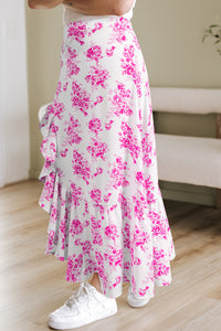 Country Floral High Waist Ruffle Split Maxi Skirt