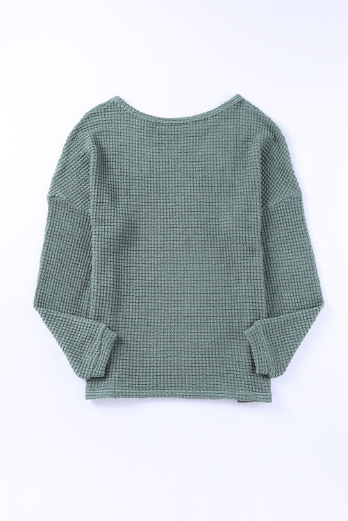 Sage Green Long Sleeve Waffle Knit Shirt