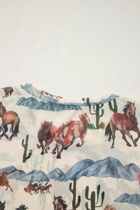 Beige Old Western Horse Print Sheer Mesh Tee