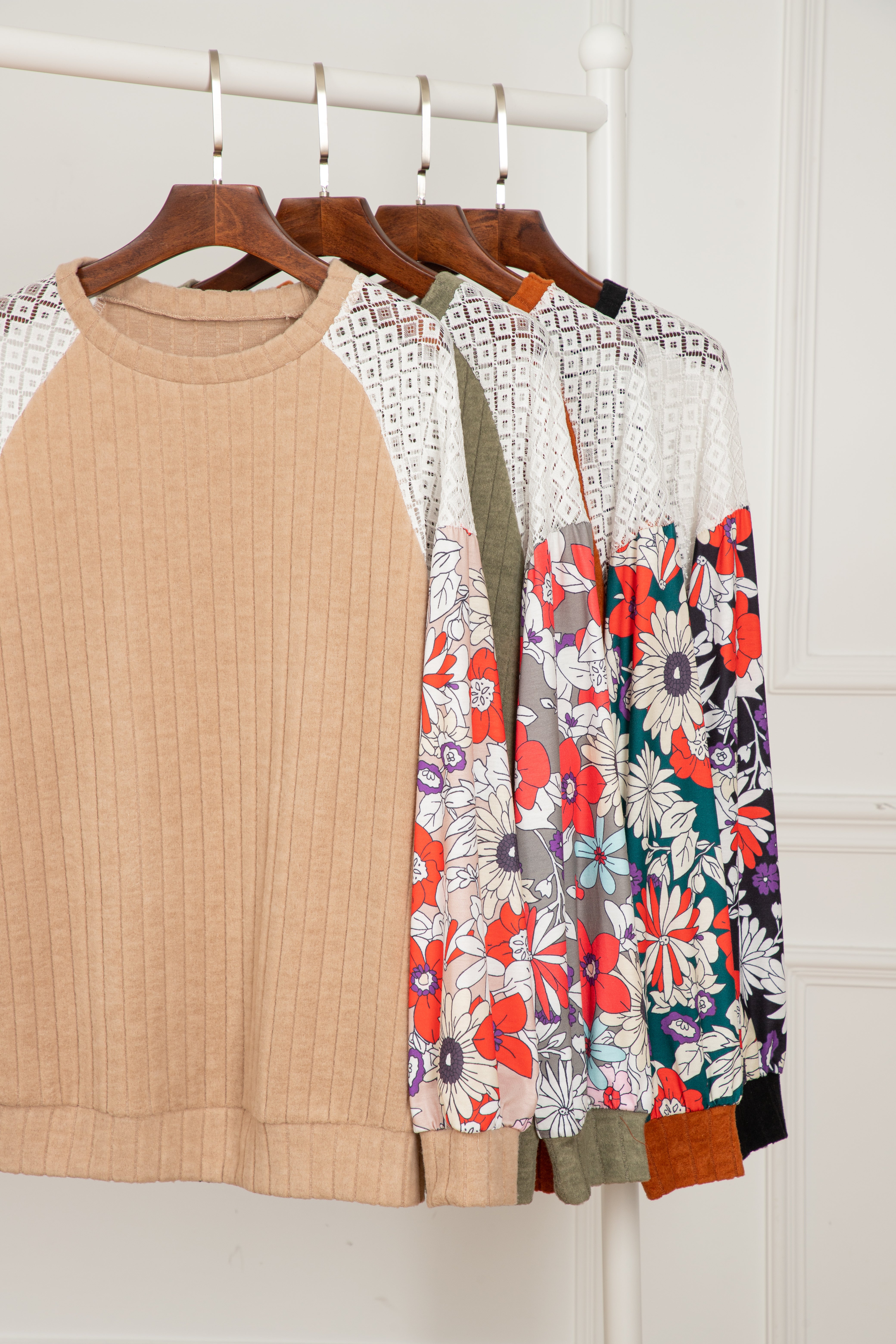 Black Floral Color Block Long Sleeve Textured Shirt