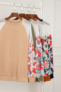 Black Floral Color Block Long Sleeve Textured Shirt