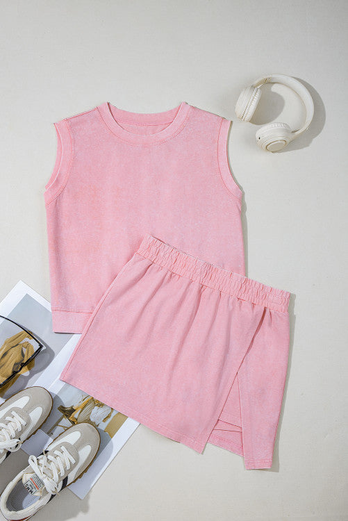 Mineral Wash Cotton Sleeveless Top and Skort Set