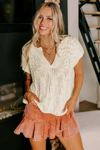 Ivory Split V-Neck Sleeveless Loose Knit Sweater