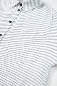 Black Stripe Roll-tab Raglan Sleeve Over-Sized Tunic Blouse