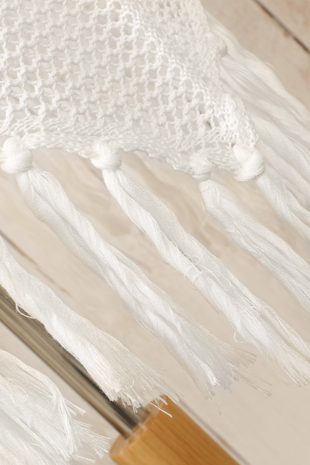 White Crochet Tasseled Hem Long Beach Cover Up