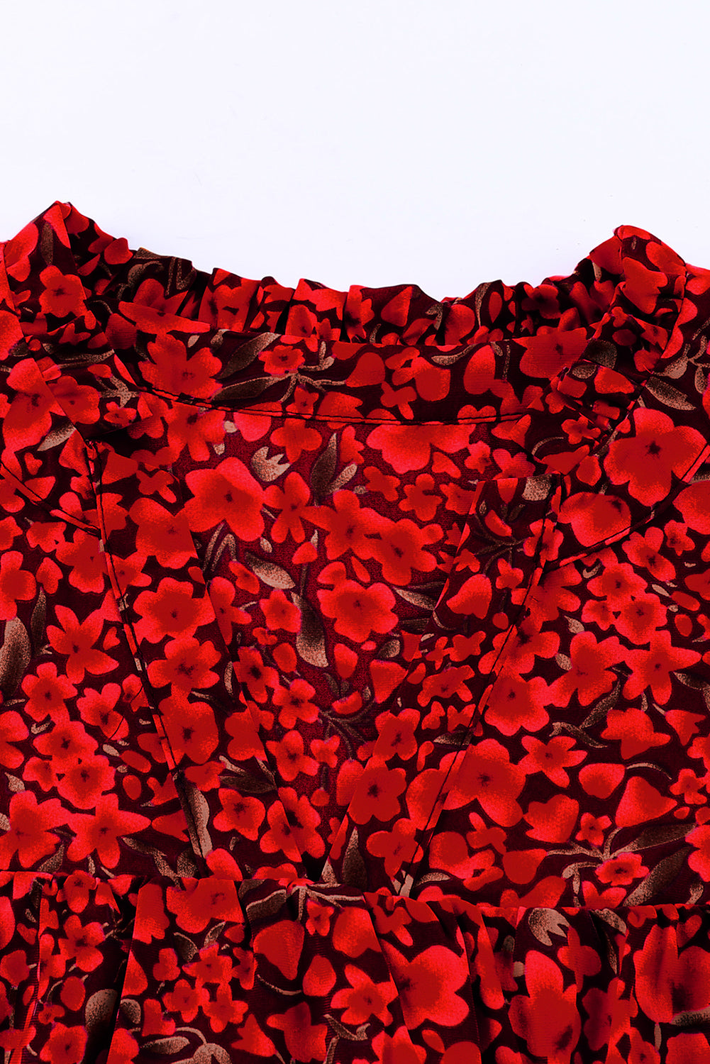 Red Black Mini Floral Print Ruffly Flutter Sleeve Plus Size Blouse