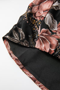 Black Floral Print Cross Over V-Neck Balloon Sleeve Blouse