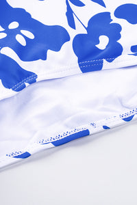 Solid Color Snap Neckline Top Printed Bottom Tankini