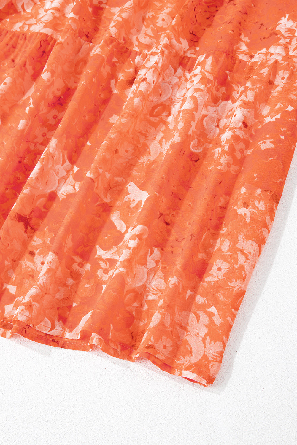 Orange Boho Floral Bishop Sleeve V-Neck Tiered Maxi Dress