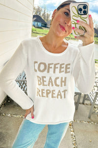White COFFEE BEACH REPEAT Graphic Knit Sweater