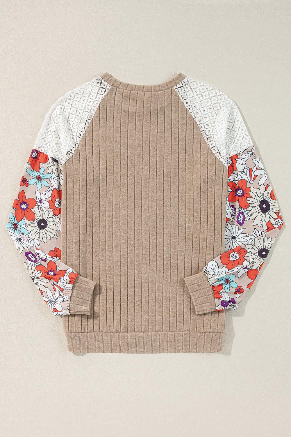 Tan Textured Floral Long Sleeve Raglan Shirt