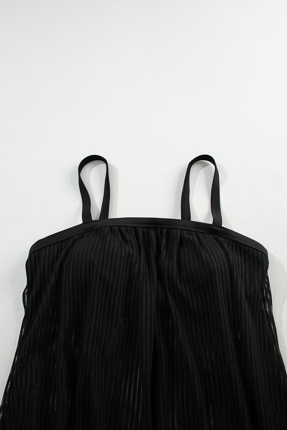 Sheer Striped Mesh Knotted Hem Built in Bra Tankini Swimsuit