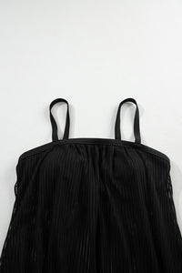 Sheer Striped Mesh Knotted Hem Built in Bra Tankini Swimsuit