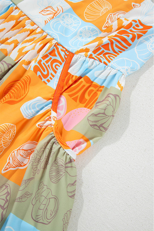 Orange Summer Life  Patchwork Print Tie Strap Sundress